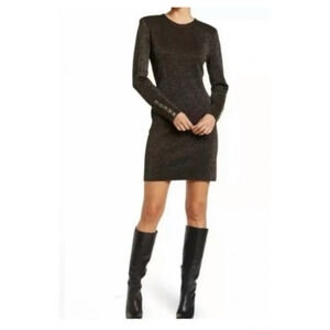 Veronica Beard Sharon Metallic Dress Medium Shimmer Long Sleeve Black Mini